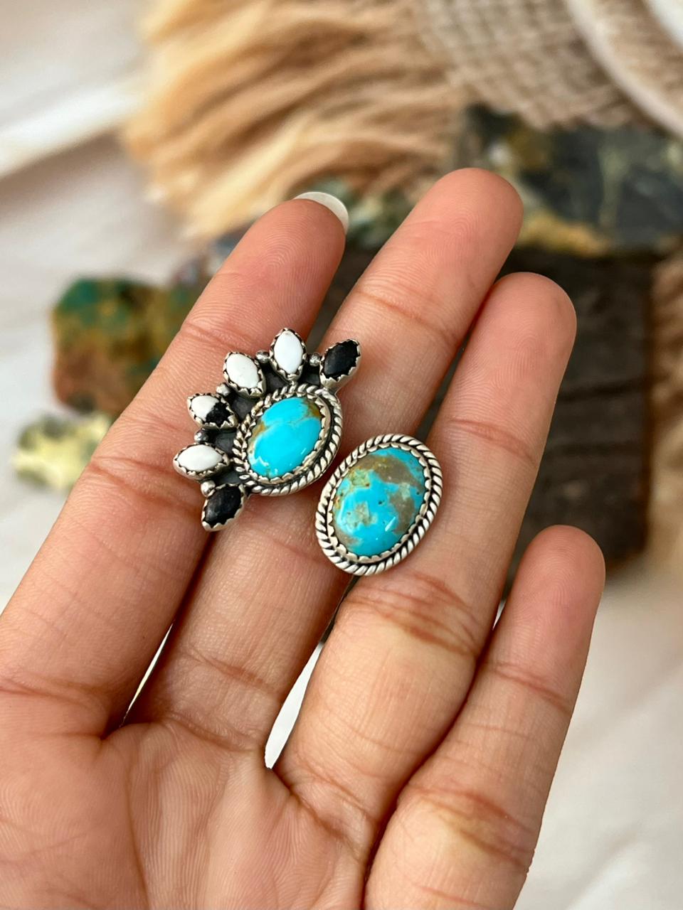 Handmade Sterling Silver Santa Maria with White Buffalo Adjustable Ring "Signed Nizhoni"