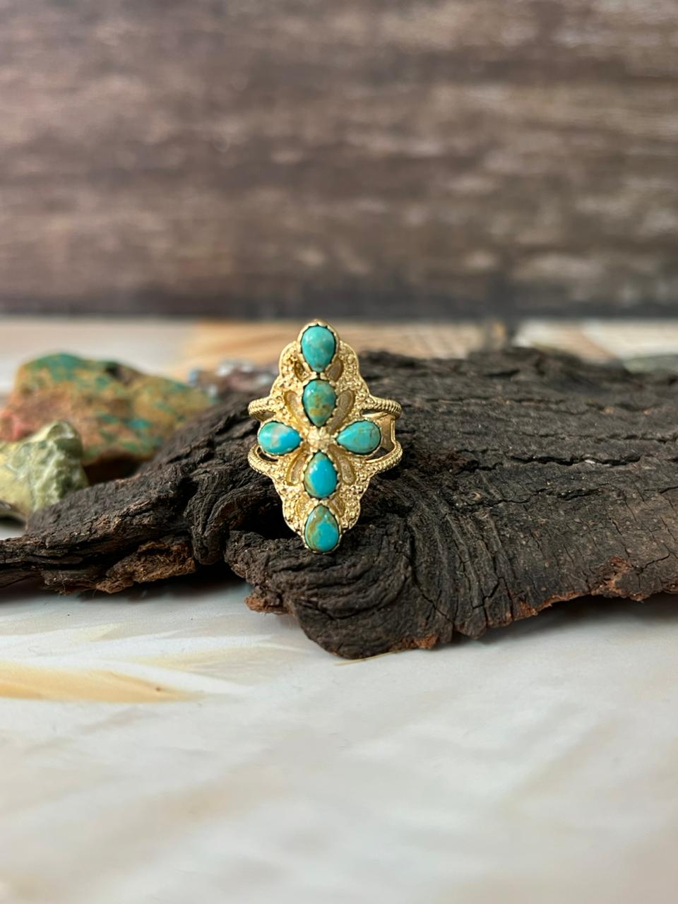 The Golden Collection: Handmade Kingman Turquoise Gold Adjustable Ring