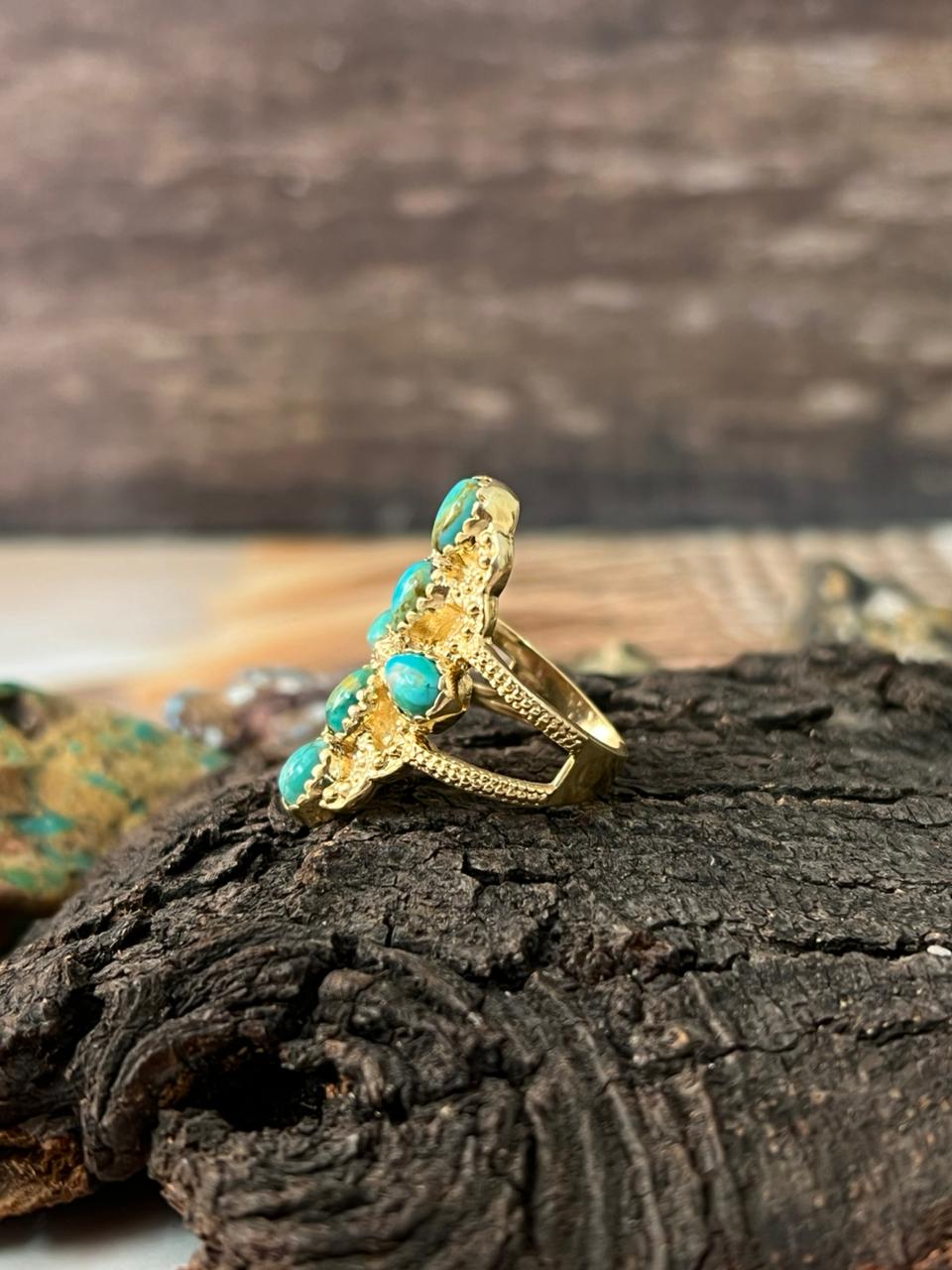 The Golden Collection: Handmade Kingman Turquoise Gold Adjustable Ring