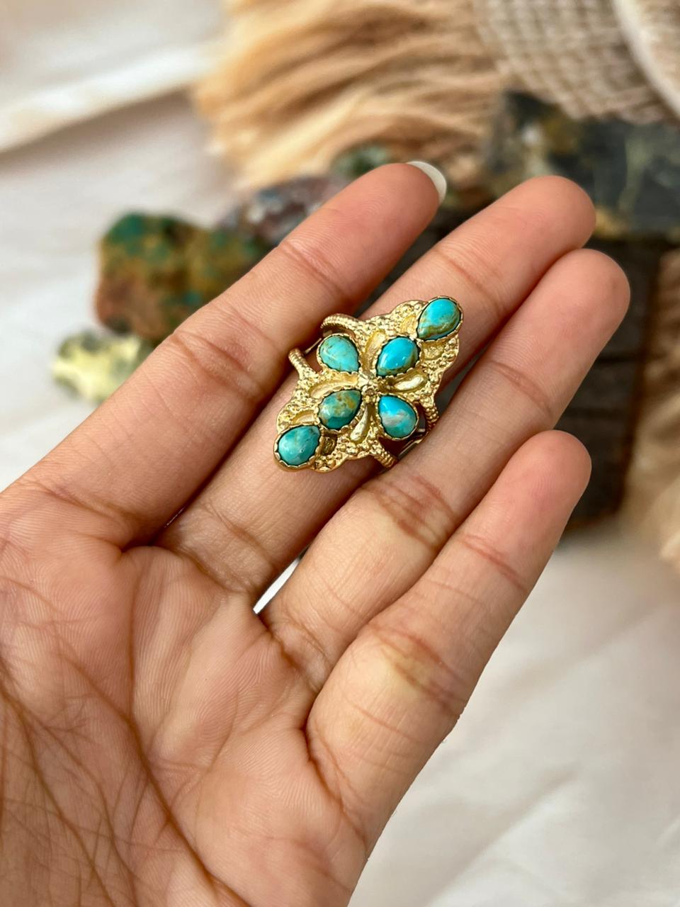 The Golden Collection: Handmade Kingman Turquoise Gold Adjustable Ring