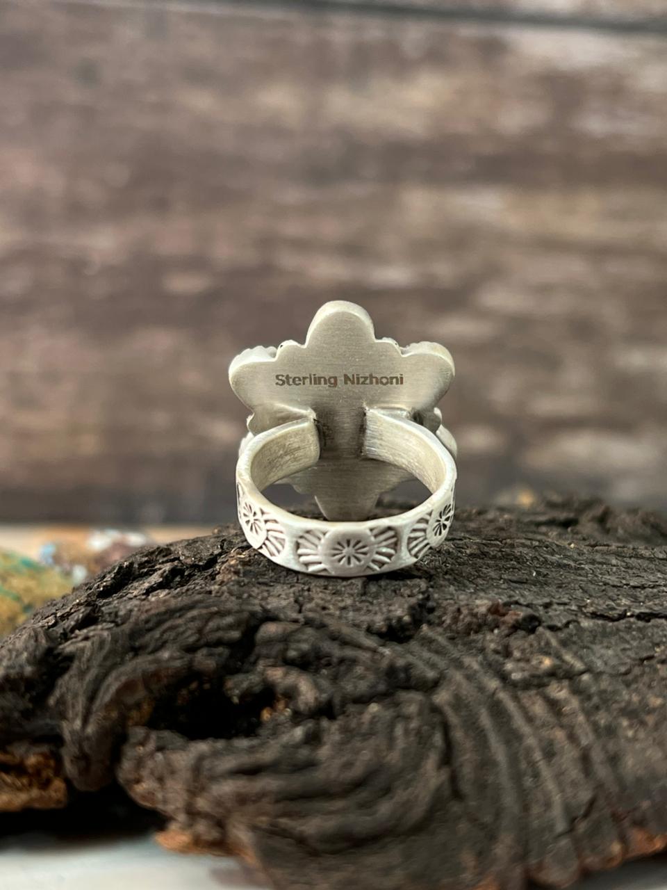 Handmade Sterling Silver Golden Hills with Orange Mojave Adjustable Ring "Signed Nizhoni"
