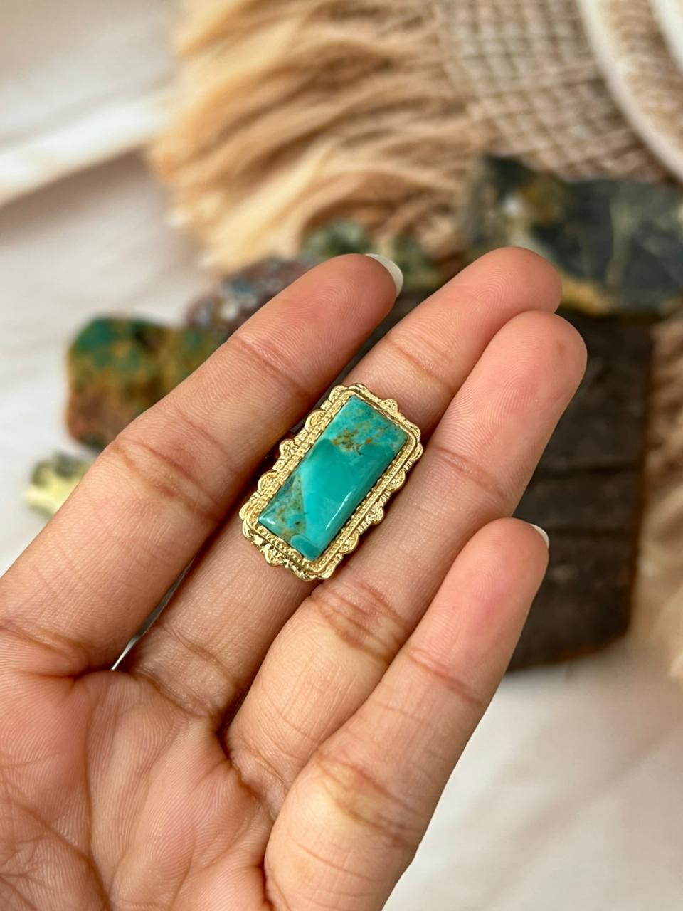 The Golden Collection: Handmade Kingman Turquoise Gold Adjustable Ring