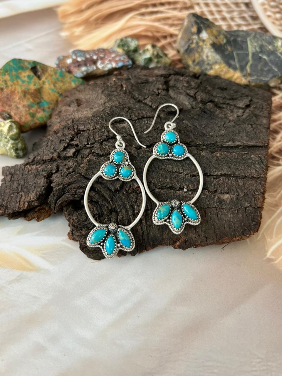 Handmade Sterling Silver Kingman Turquoise Hook Dangle Earrings "Signed Nizhoni"