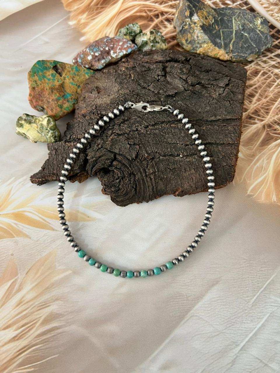 Handmade Sterling Silver Beaded Kingman Turquoise Hat Band