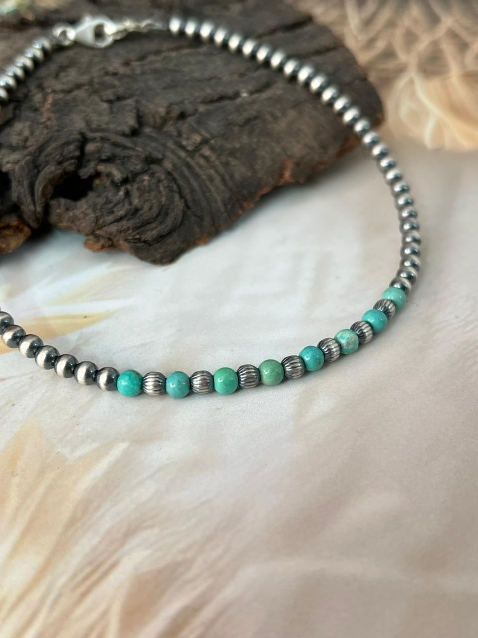 Handmade Sterling Silver Beaded Kingman Turquoise Hat Band