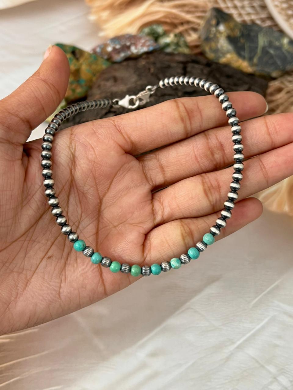 Handmade Sterling Silver Beaded Kingman Turquoise Hat Band