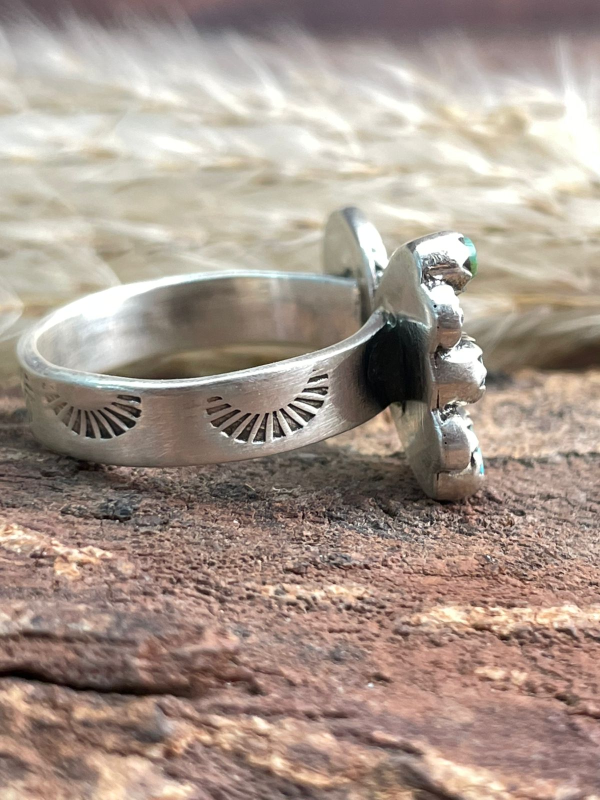 Handmade Sterling Silver Needle Collection: Kingman Turquoise Adjustable Ring "Signed Nizhoni"