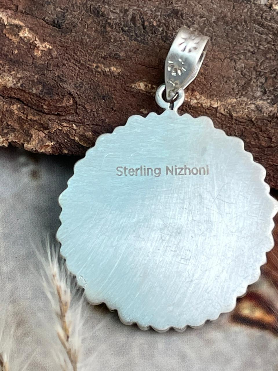 Handmade Sterling Silver Needle Collection: Kingman Turquoise Pendant "Signed Nizhoni"