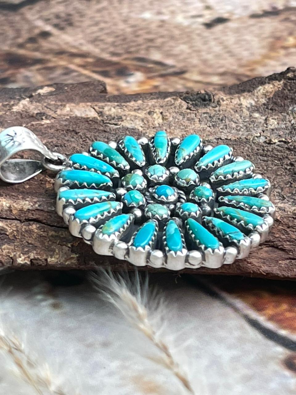 Handmade Sterling Silver Needle Collection: Kingman Turquoise Pendant "Signed Nizhoni"
