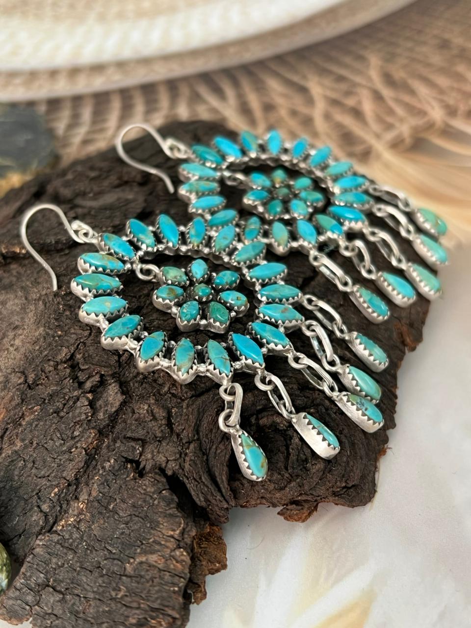 Handmade Sterling Silver Kingman Turquoise Hook Dangle Earrings "Signed Nizhoni"