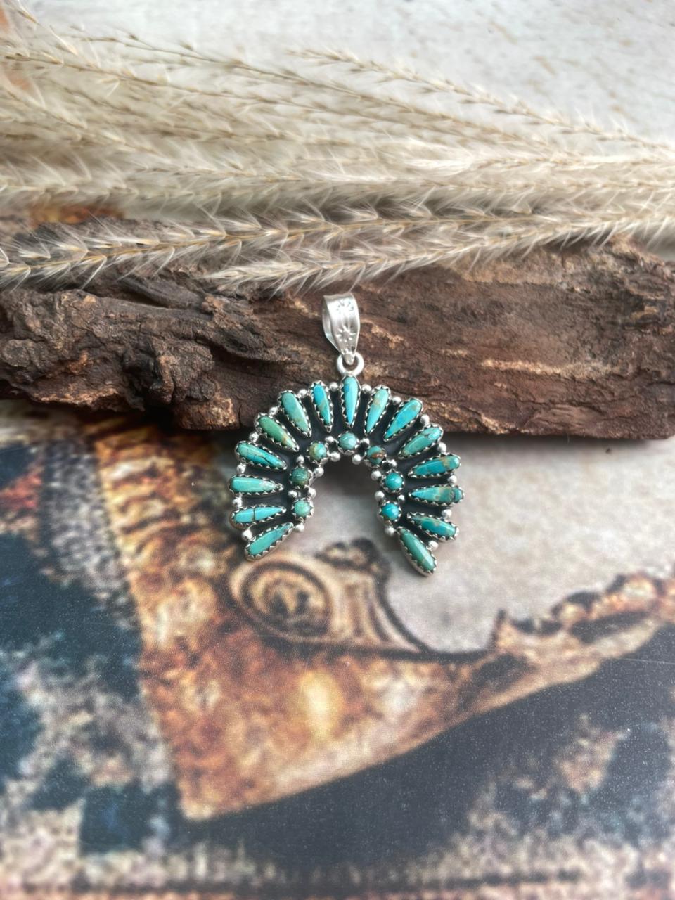 Handmade Sterling Silver Needle Collection: Kingman Turquoise Pendant "Signed Nizhoni"