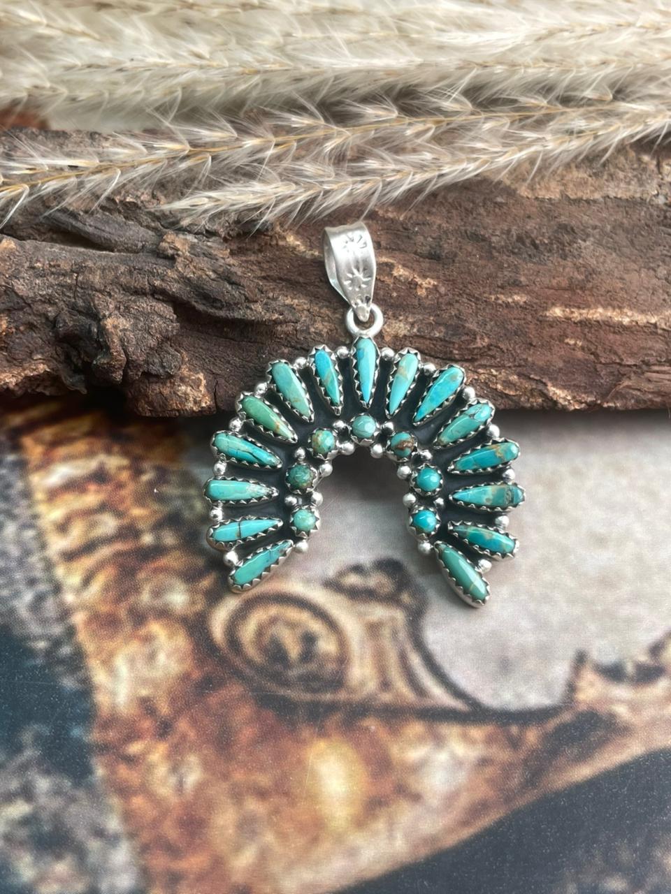 Handmade Sterling Silver Needle Collection: Kingman Turquoise Pendant "Signed Nizhoni"