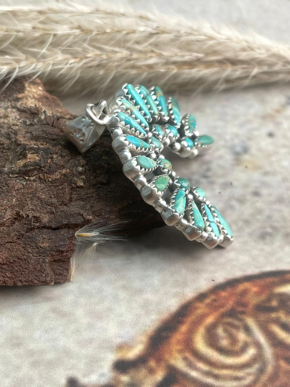 Handmade Sterling Silver Needle Collection: Kingman Turquoise Pendant "Signed Nizhoni"