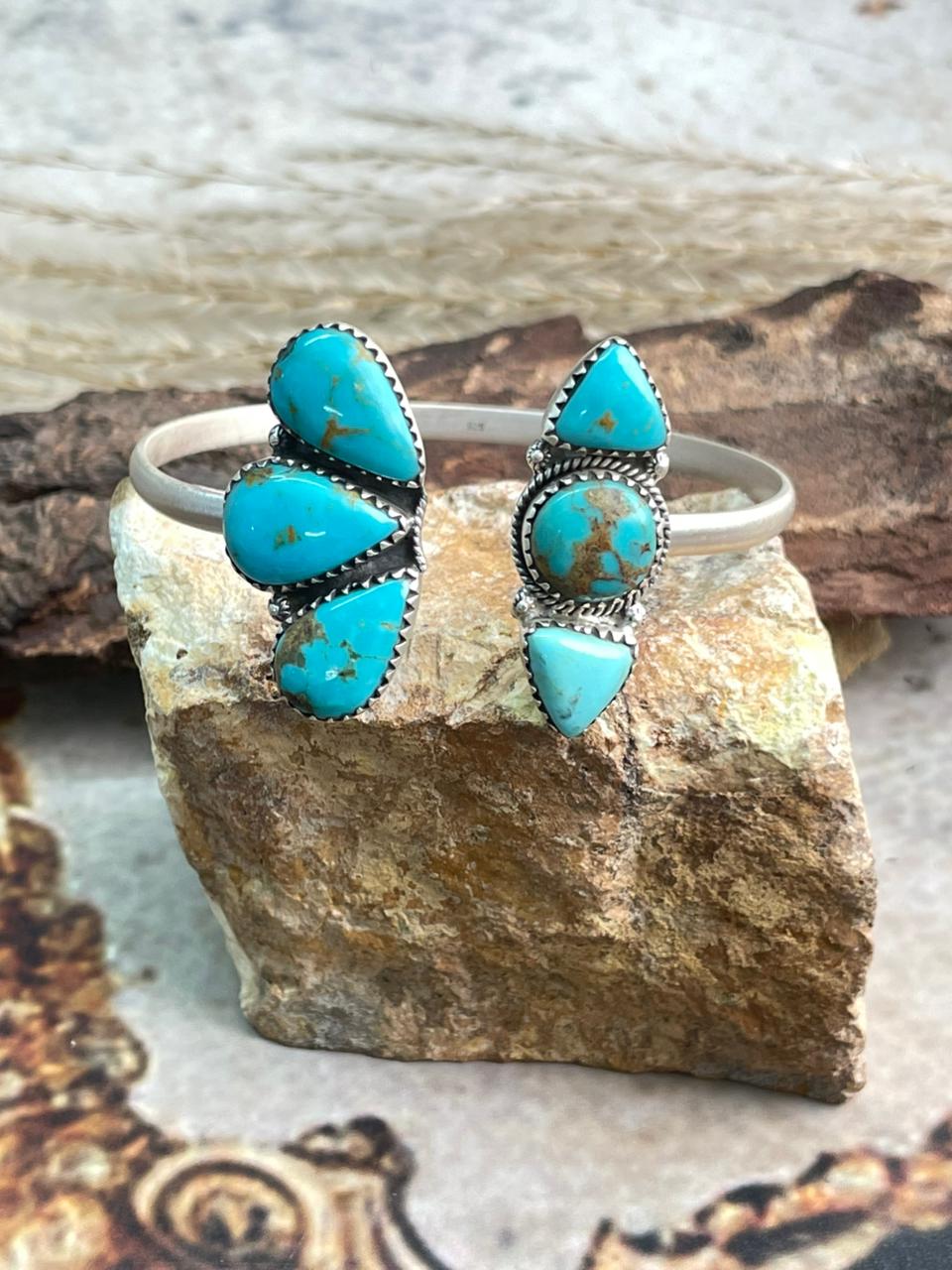Handmade Santa Maria Turquoise & Sterling Silver Cuff Bracelet "Signed Nizhoni"