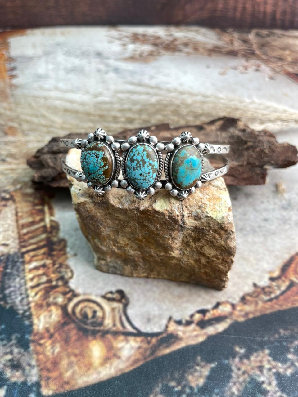Handmade Number 8 Turquoise & Sterling Silver Cuff Bracelet "Signed Nizhoni"