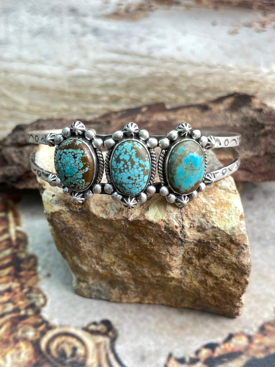 Handmade Number 8 Turquoise & Sterling Silver Cuff Bracelet "Signed Nizhoni"