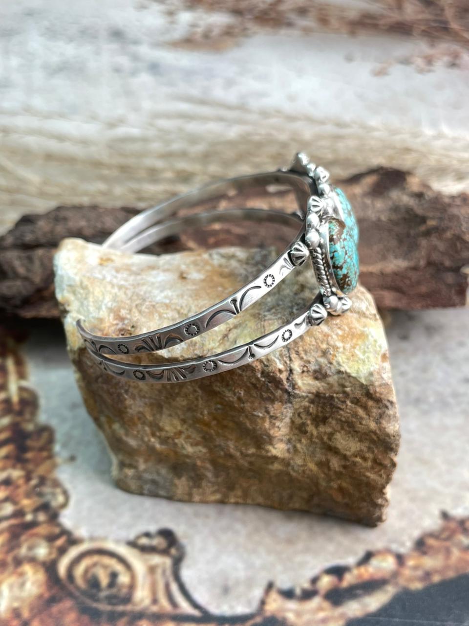 Handmade Number 8 Turquoise & Sterling Silver Cuff Bracelet "Signed Nizhoni"
