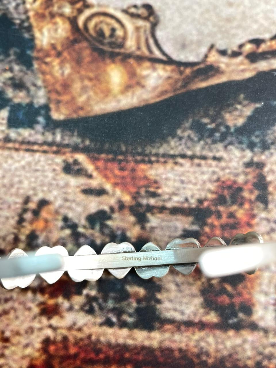 Handmade Kingman Turquoise with White Buffalo & Sterling Silver Cuff Bracelet "Signed Nizhoni"