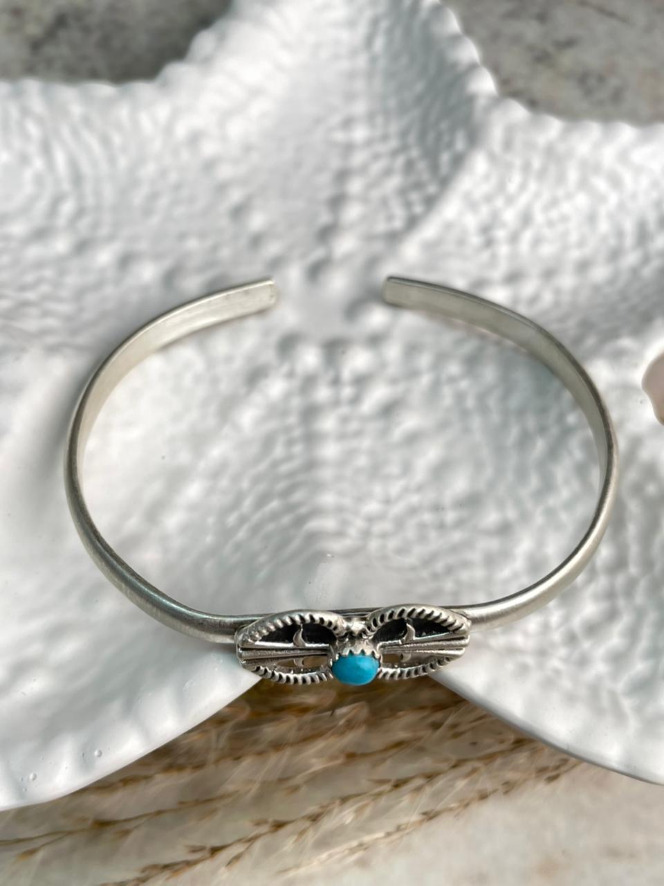 Handmade Kingman Turquoise & Sterling Silver Cuff Bracelet "Signed Nizhoni"