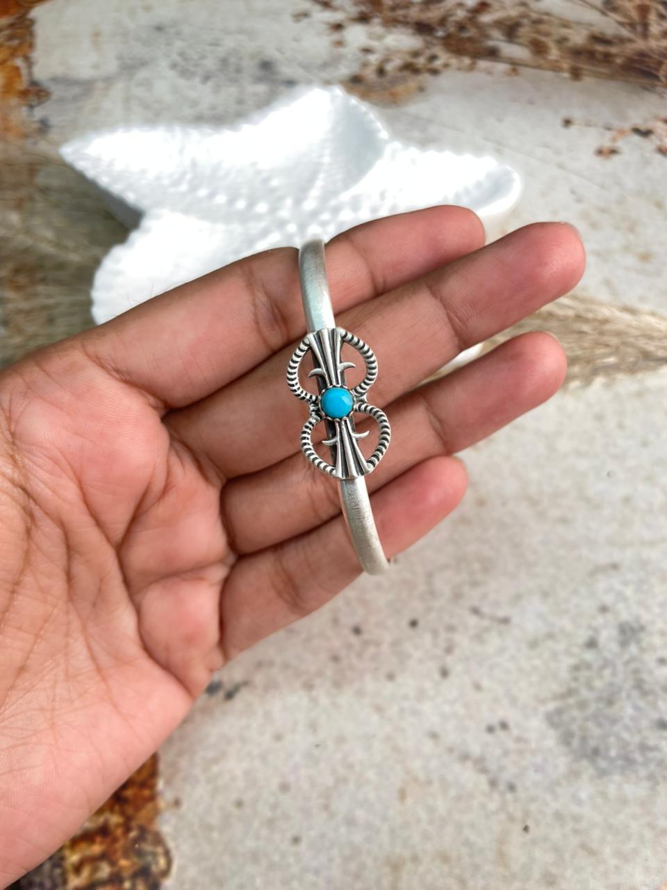 Handmade Kingman Turquoise & Sterling Silver Cuff Bracelet "Signed Nizhoni"
