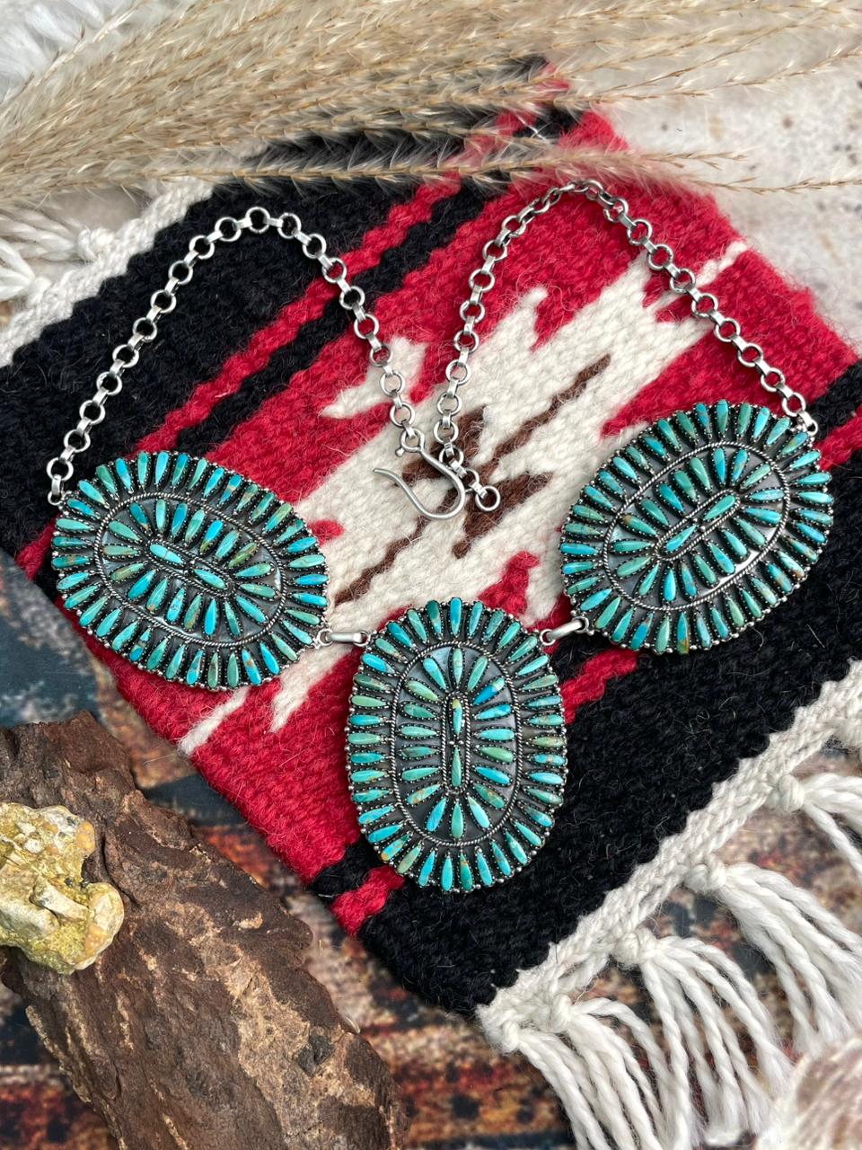 Handmade Sterling Silver Needle Collection: Kingman Turquoise Necklace "Signed Nizhoni"