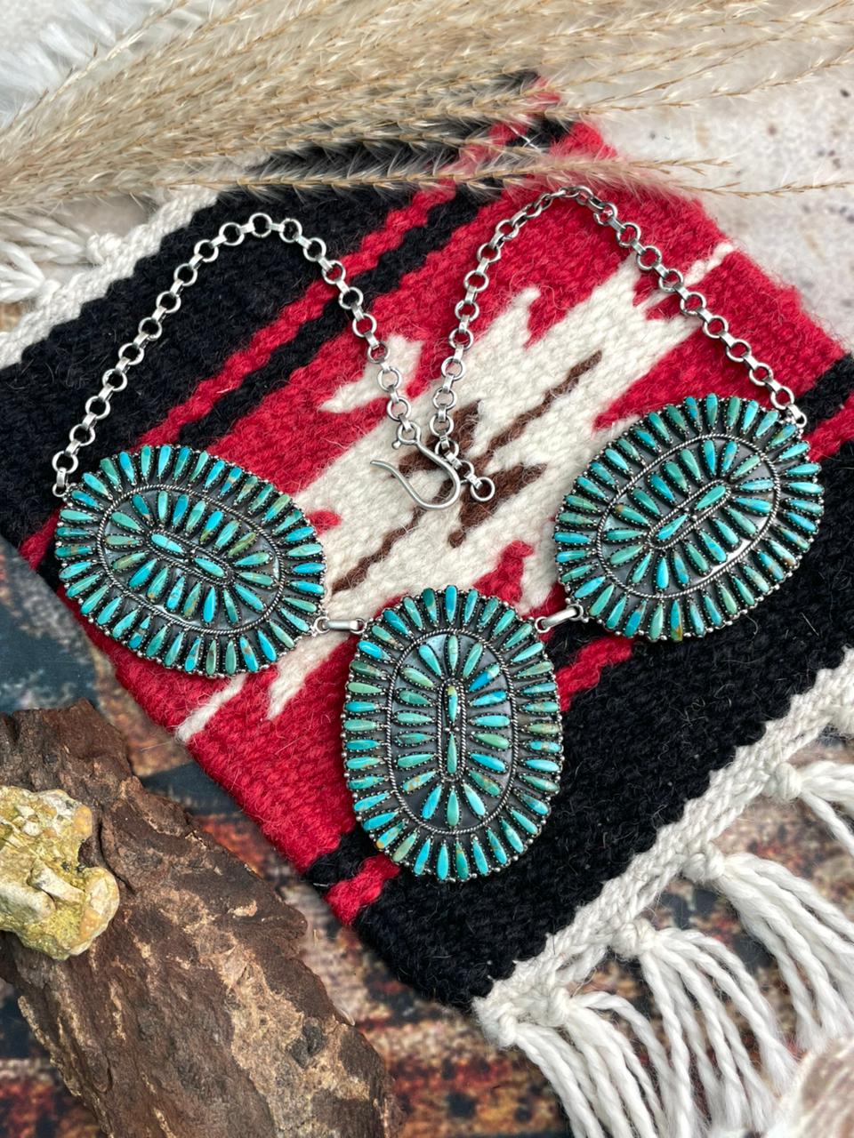 Handmade Sterling Silver Needle Collection: Kingman Turquoise Necklace "Signed Nizhoni"
