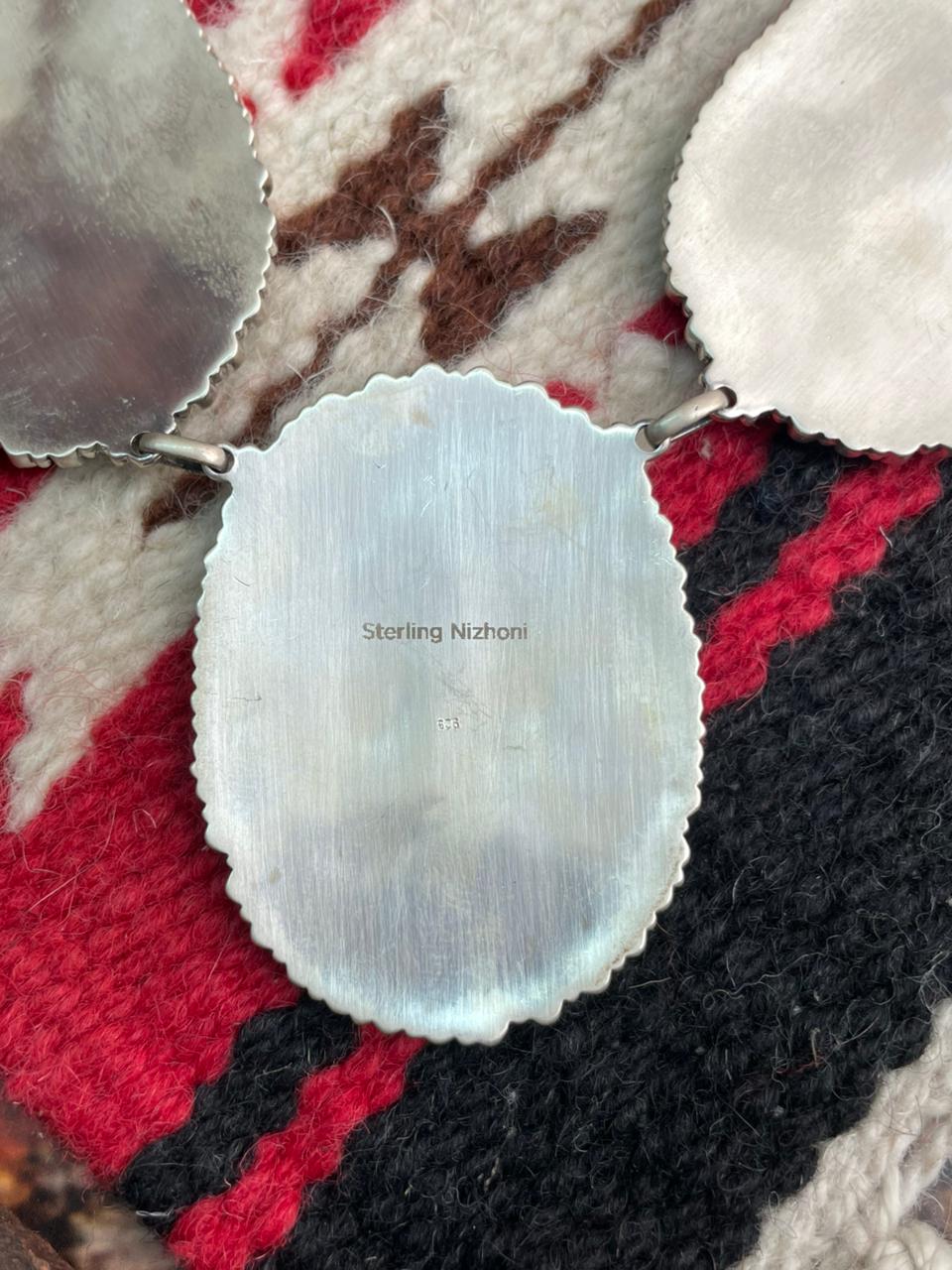 Handmade Sterling Silver Needle Collection: Kingman Turquoise Necklace "Signed Nizhoni"