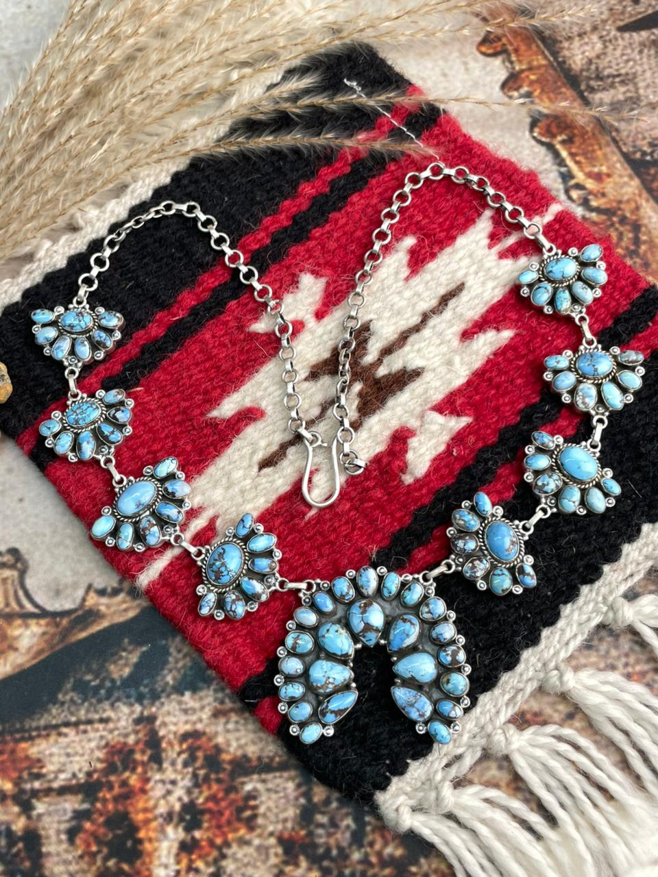 Handmade Sterling Silver Golden Hills Turquoise Naja Necklace "Signed Nizhoni"