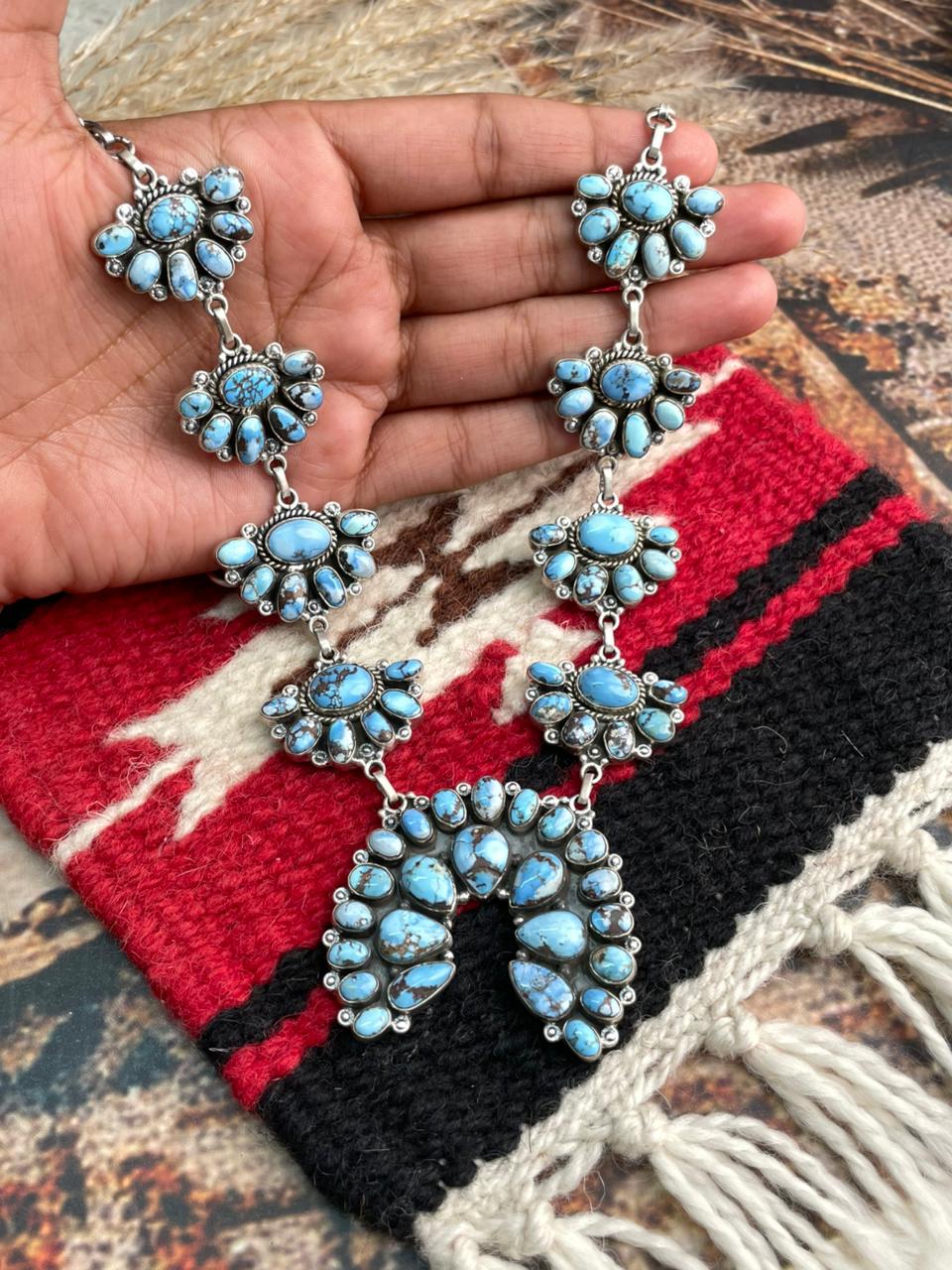 Handmade Sterling Silver Golden Hills Turquoise Naja Necklace "Signed Nizhoni"