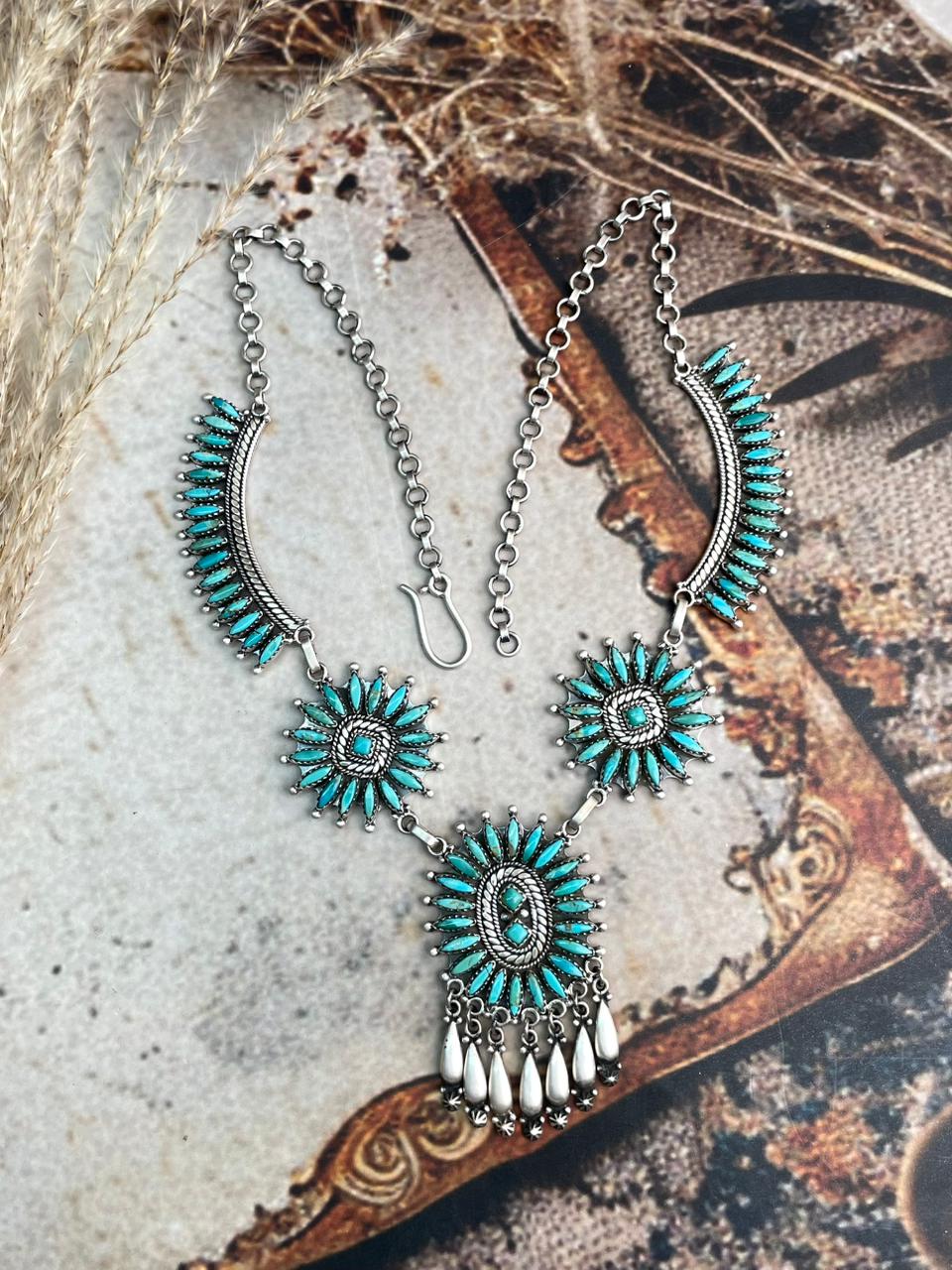 Handmade Sterling Silver Needle Collection: Kingman Turquoise Necklace "Signed Nizhoni"