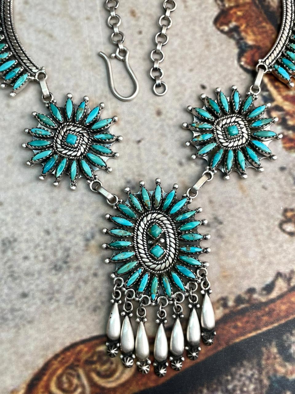 Handmade Sterling Silver Needle Collection: Kingman Turquoise Necklace "Signed Nizhoni"