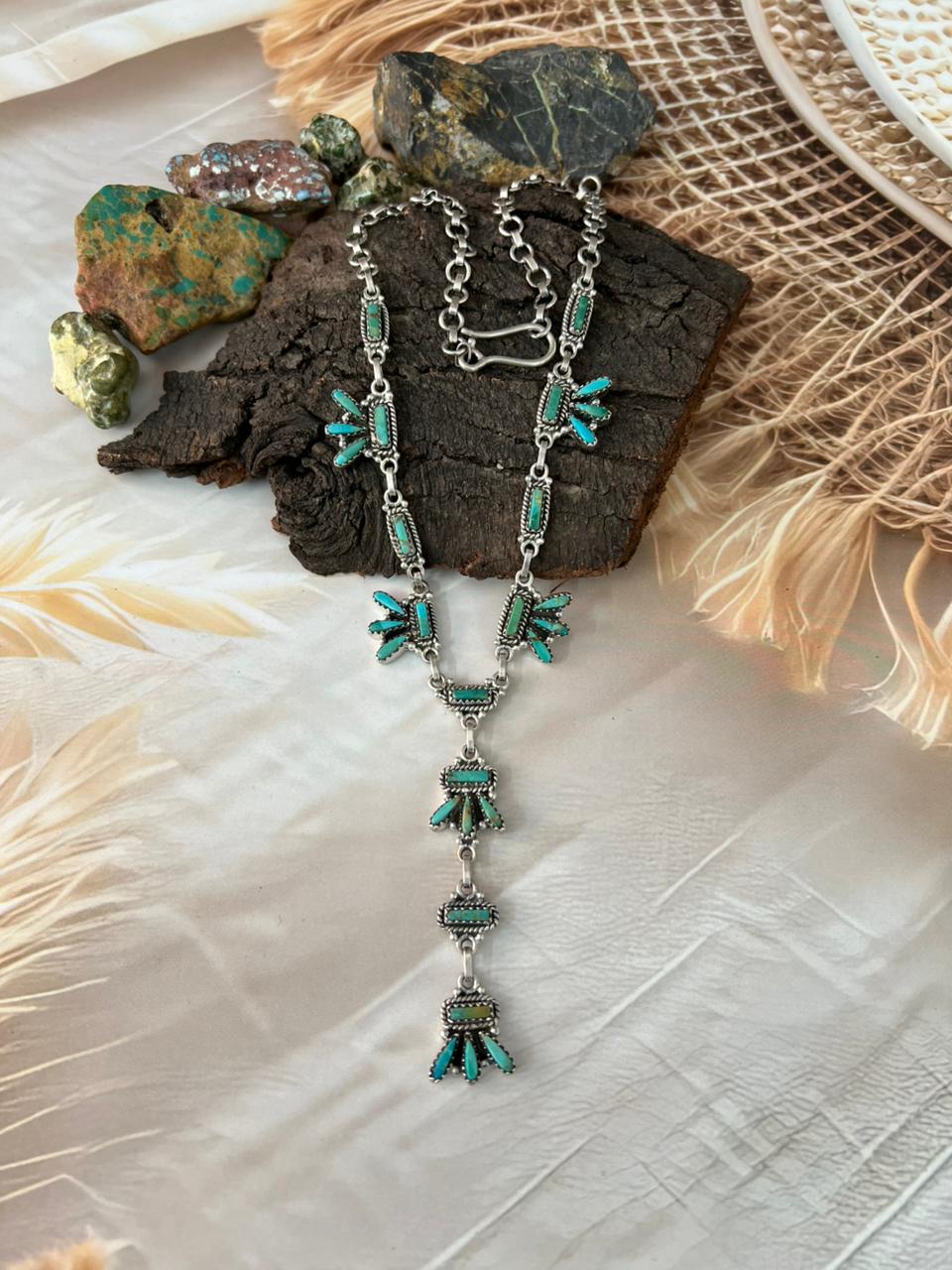 Handmade Sterling Silver Needle Collection: Kingman Turquoise Necklace "Signed Nizhoni"