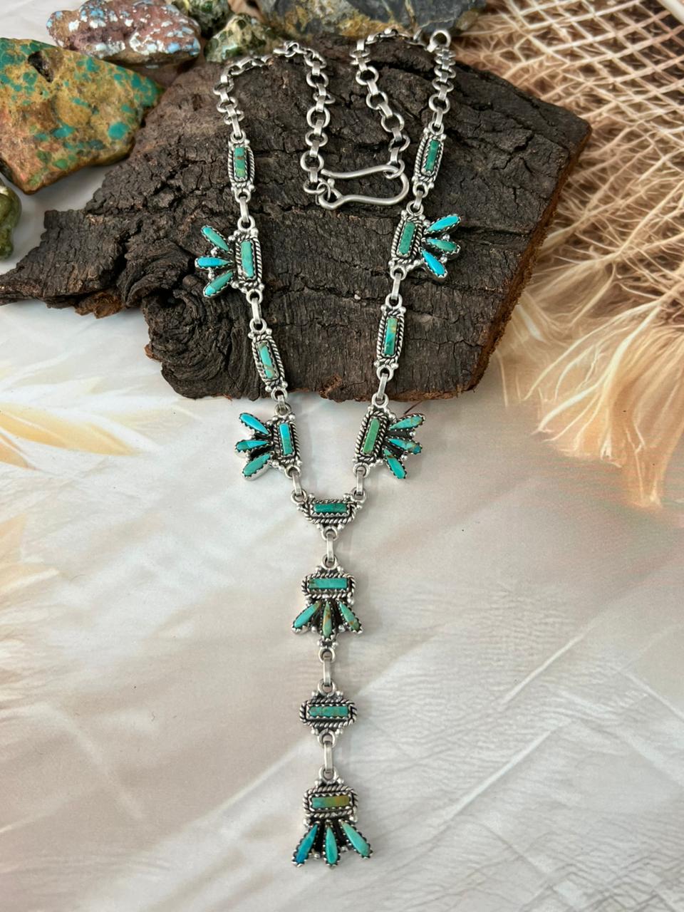 Handmade Sterling Silver Needle Collection: Kingman Turquoise Necklace "Signed Nizhoni"