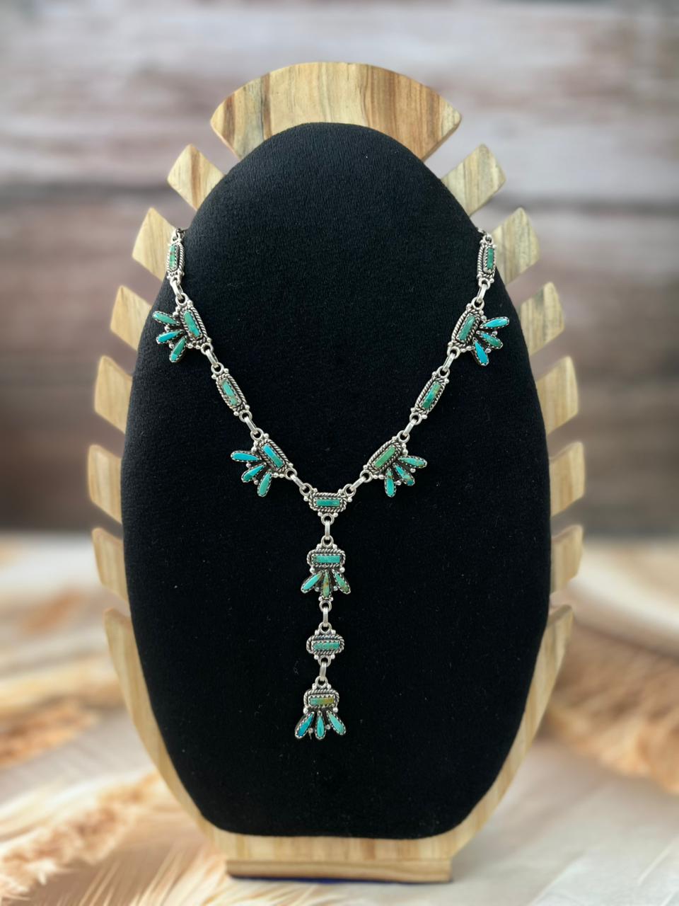Handmade Sterling Silver Needle Collection: Kingman Turquoise Necklace "Signed Nizhoni"