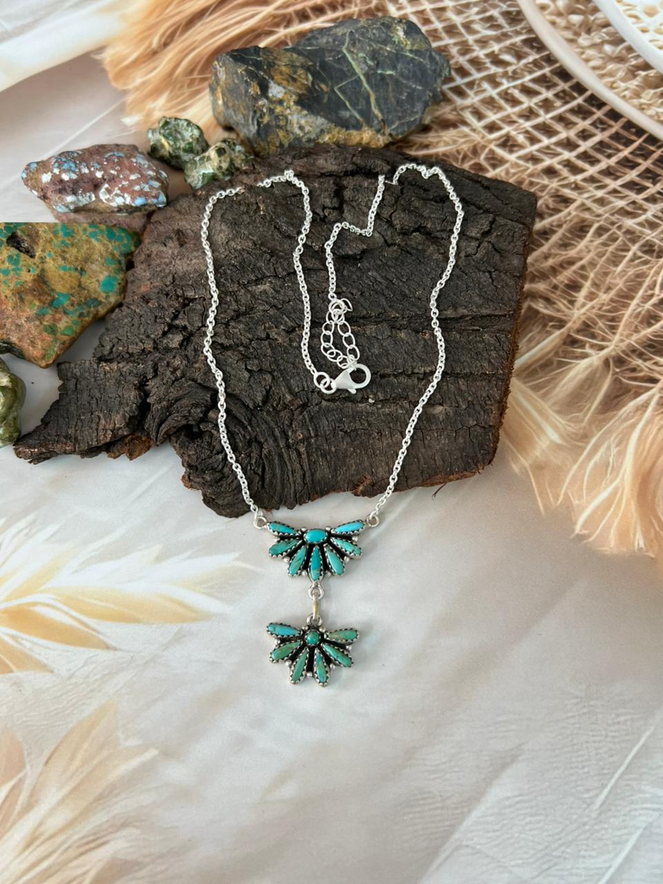 Handmade Sterling Silver Needle Collection: Kingman Turquoise Necklace "Signed Nizhoni"