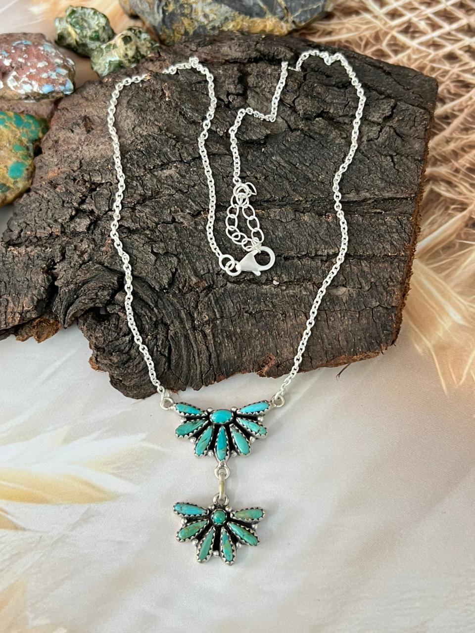 Handmade Sterling Silver Needle Collection: Kingman Turquoise Necklace "Signed Nizhoni"