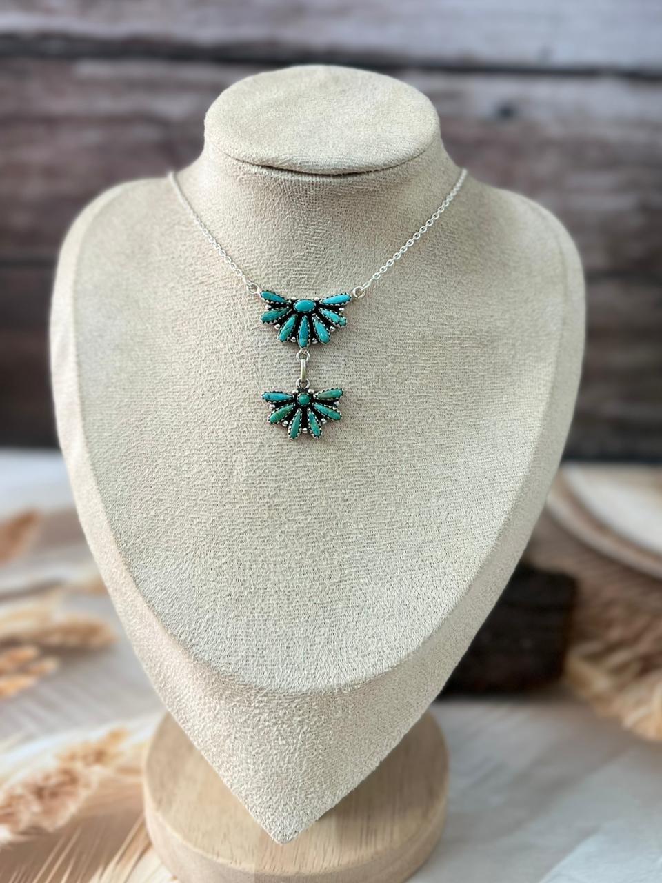 Handmade Sterling Silver Needle Collection: Kingman Turquoise Necklace "Signed Nizhoni"