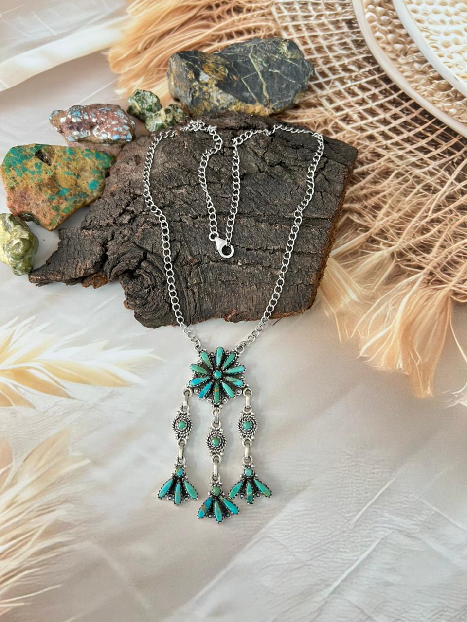 Handmade Sterling Silver Needle Collection: Kingman Turquoise Necklace "Signed Nizhoni"