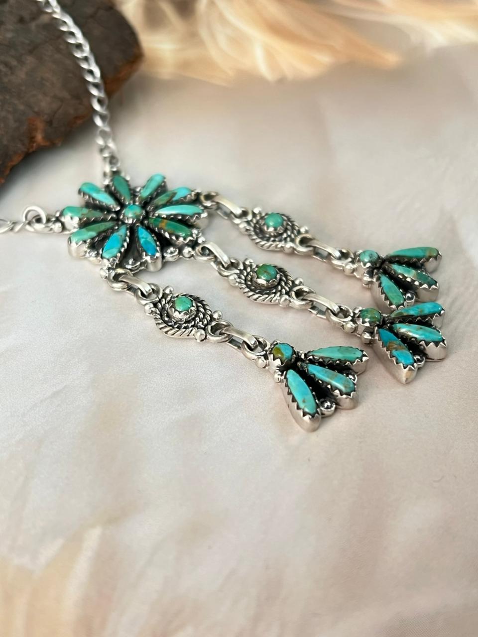 Handmade Sterling Silver Needle Collection: Kingman Turquoise Necklace "Signed Nizhoni"