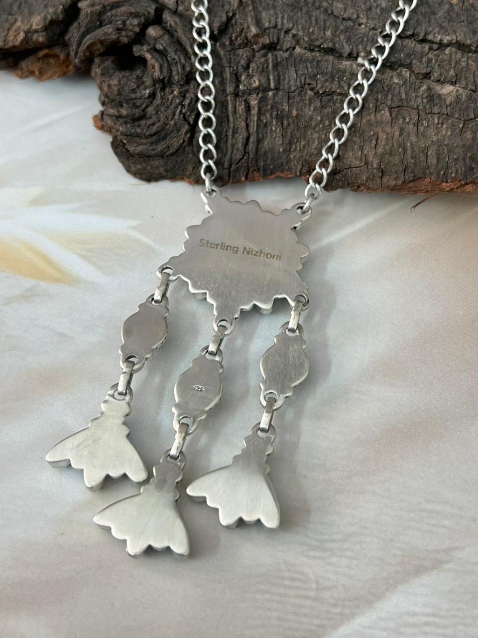 Handmade Sterling Silver Needle Collection: Kingman Turquoise Necklace "Signed Nizhoni"