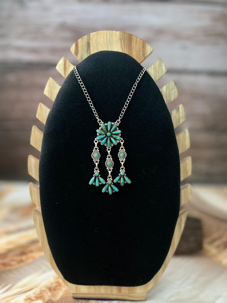 Handmade Sterling Silver Needle Collection: Kingman Turquoise Necklace "Signed Nizhoni"