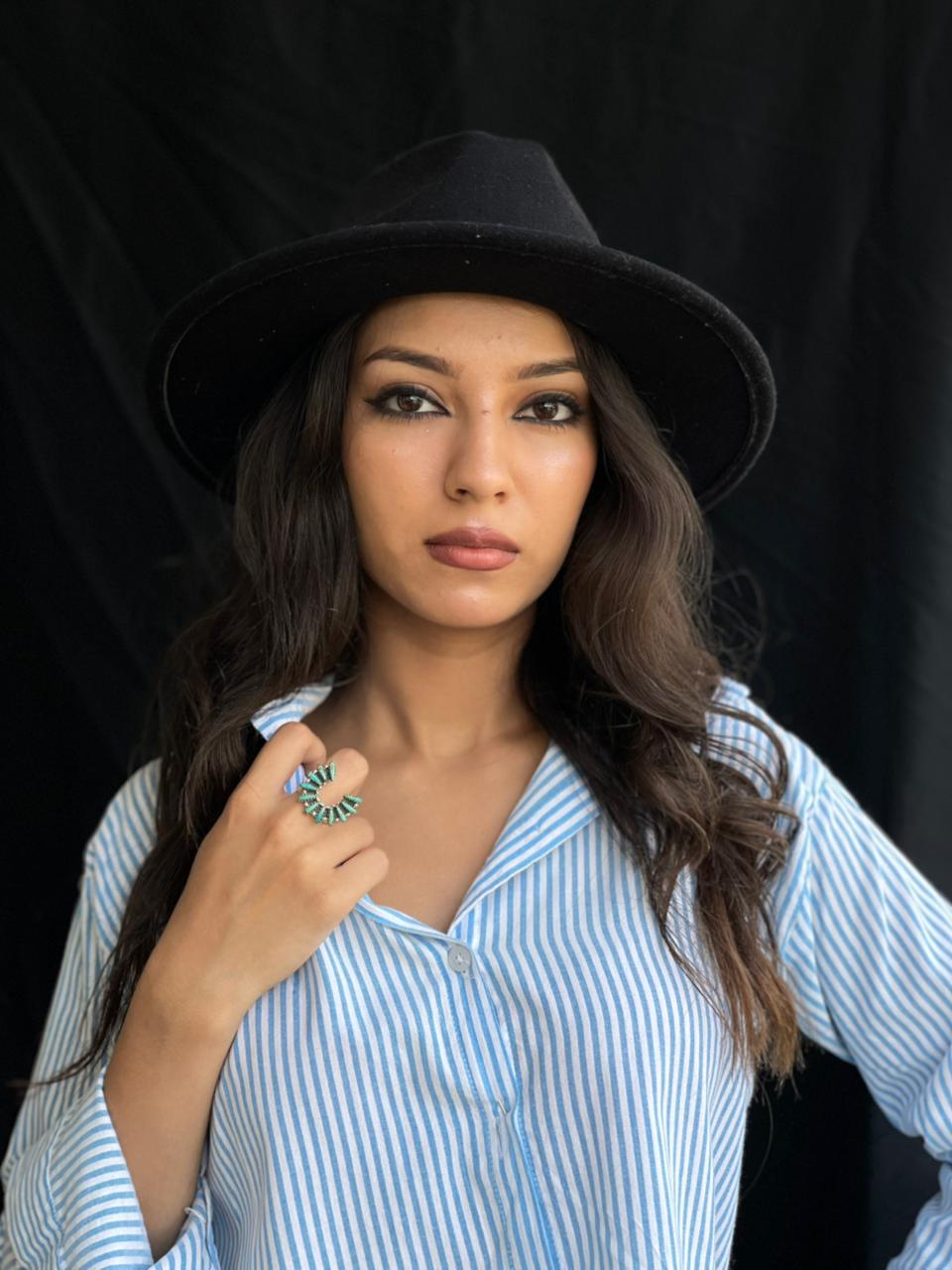 Handmade Sterling Silver Needle Collection: Kingman Turquoise Adjustable Naja Ring "Signed Nizhoni"