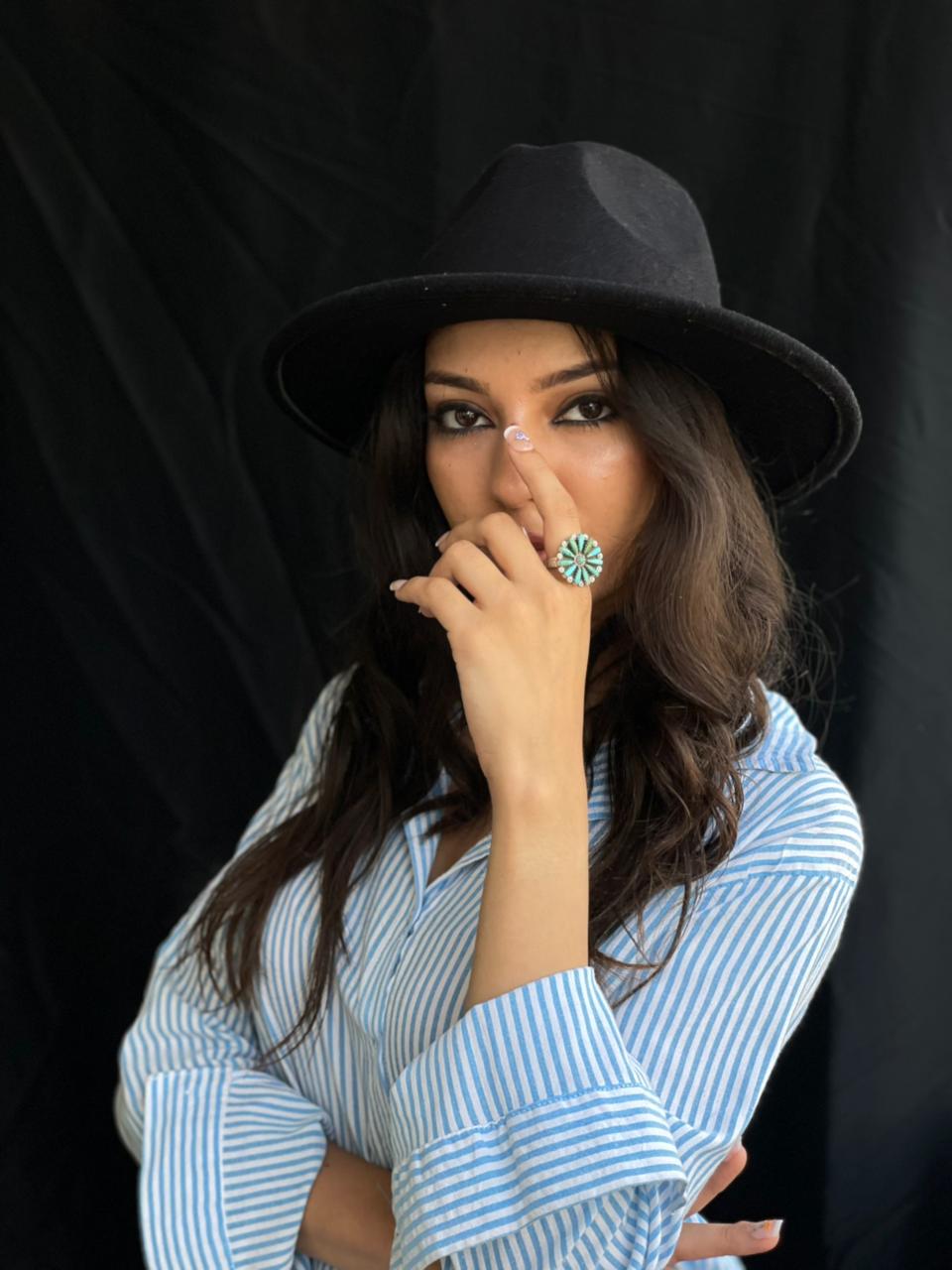Handmade Sterling Silver Needle Collection: Kingman Turquoise Adjustable Ring "Signed Nizhoni"