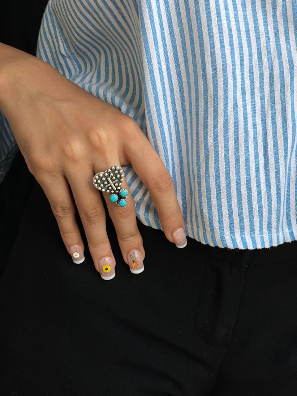 Handmade Sterling Silver Kingman Turquoise Adjustable Ring "Signed Nizhoni"