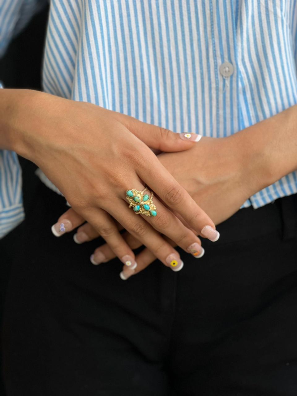 The Golden Collection: Handmade Kingman Turquoise Gold Adjustable Ring