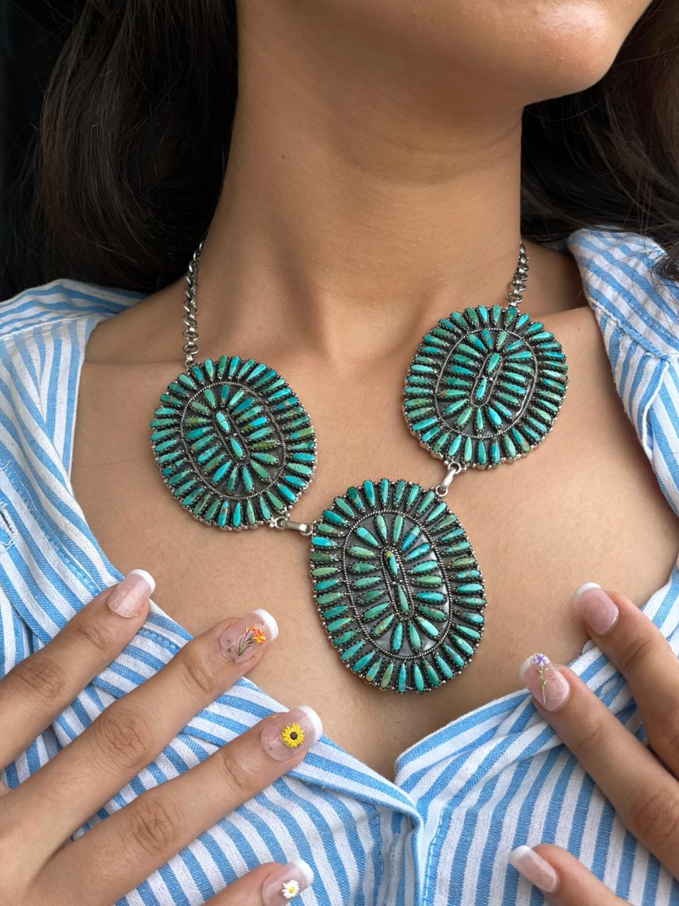 Handmade Sterling Silver Needle Collection: Kingman Turquoise Necklace "Signed Nizhoni"