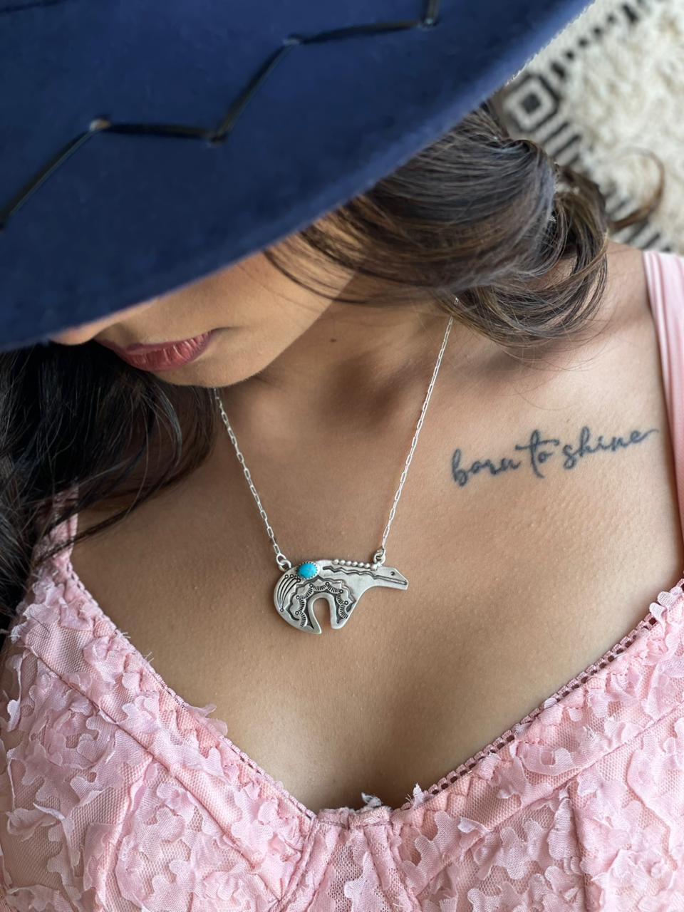 Handmade Sterling Silver Kingman Turquoise Necklace "Signed Nizhoni"