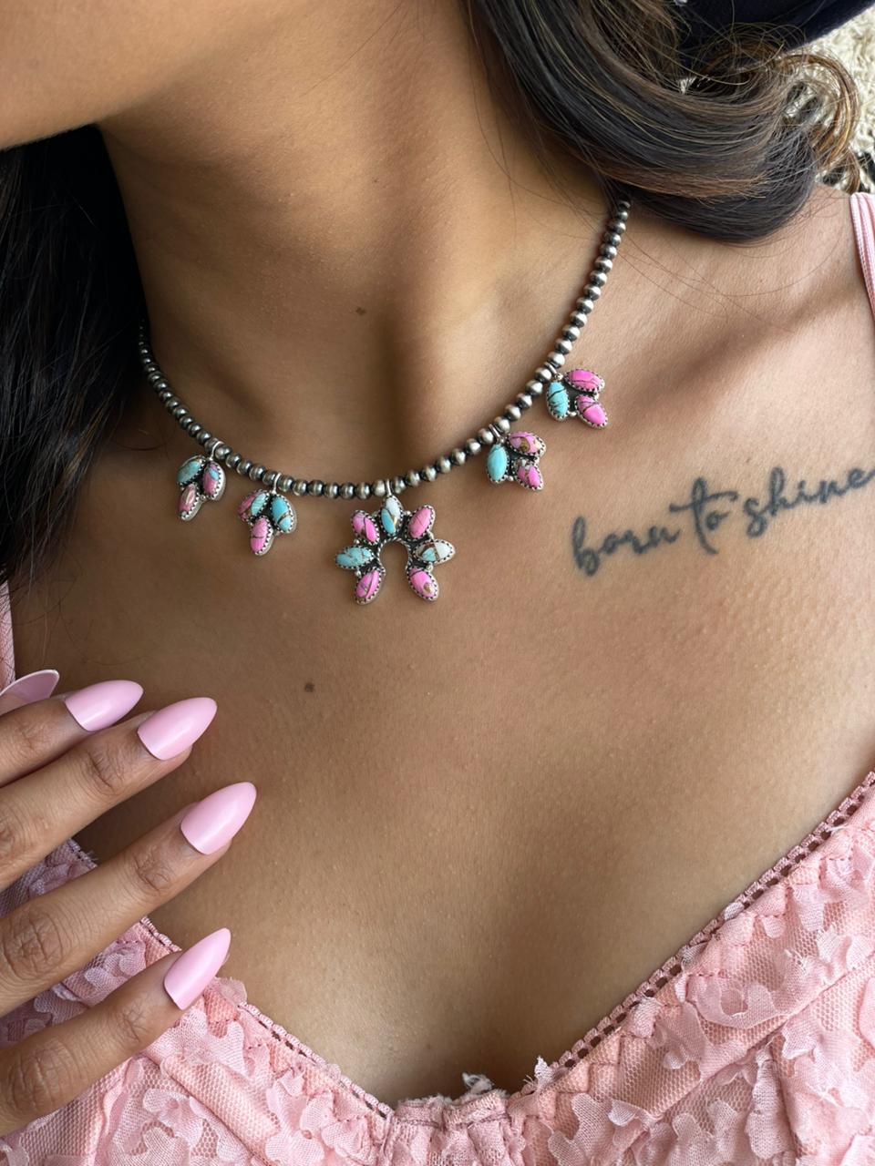 Handmade Sterling Silver Cotton Candy Beaded Necklace "Signed Nizhoni"