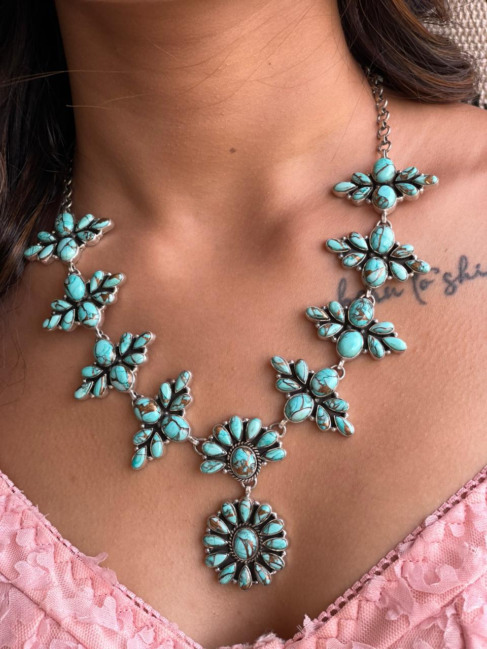 Handmade Sterling Silver Mint Dahlia Collection: Necklace "Signed Nizhoni"