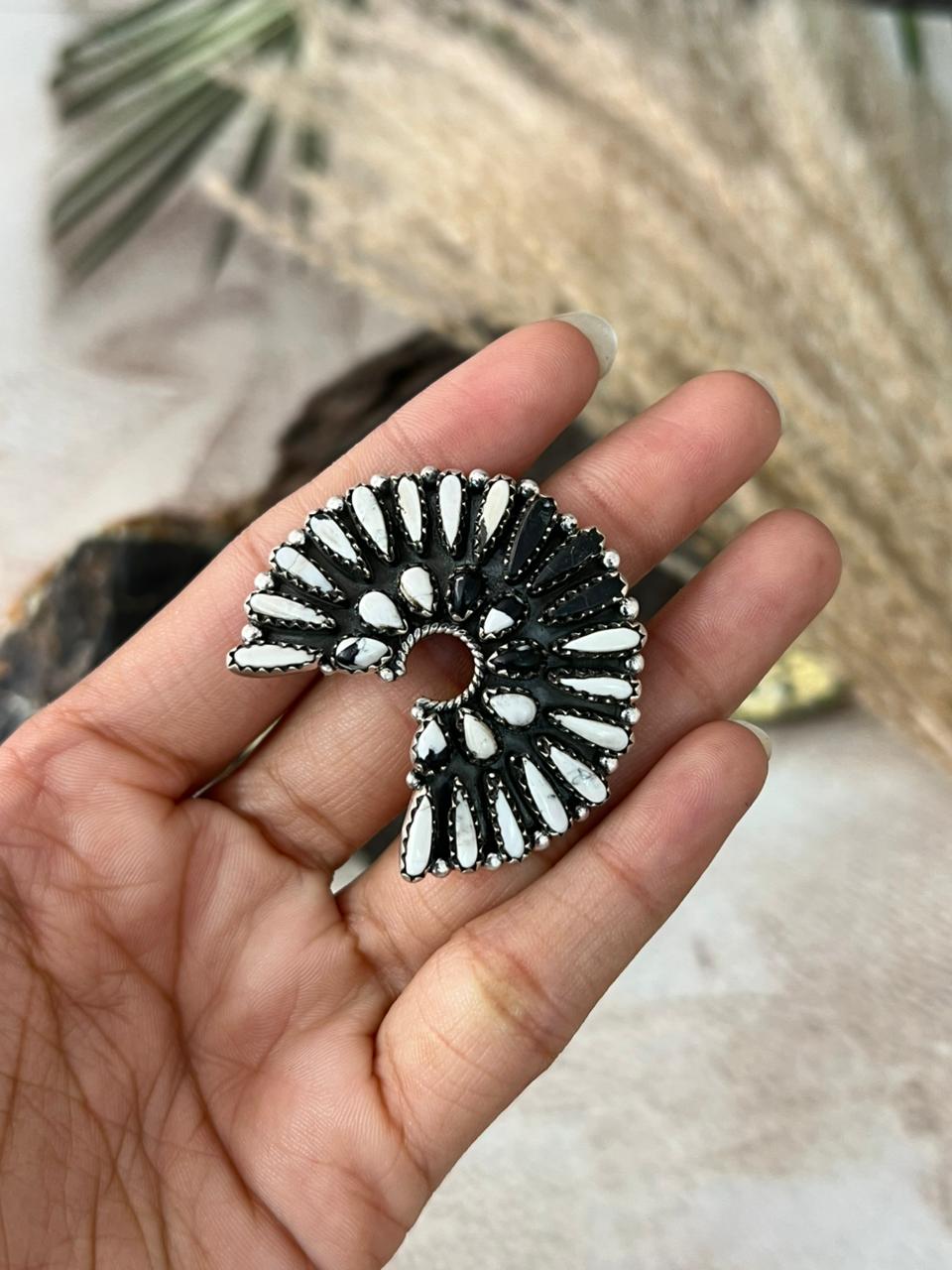 Handmade Sterling Silver White Buffalo Naja Adjustable Ring "Signed Nizhoni"